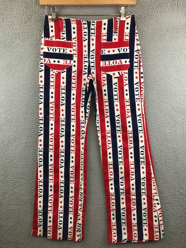 Rare vintage 1970s “vote” pop art novelty print mod hippie size waist 14.5 inche