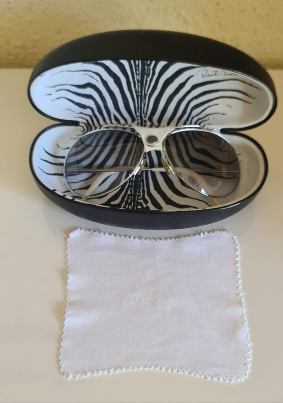 Roberto Cavalli Silver Aviator Sunglasses White Temples w/ Original Zebra Case &