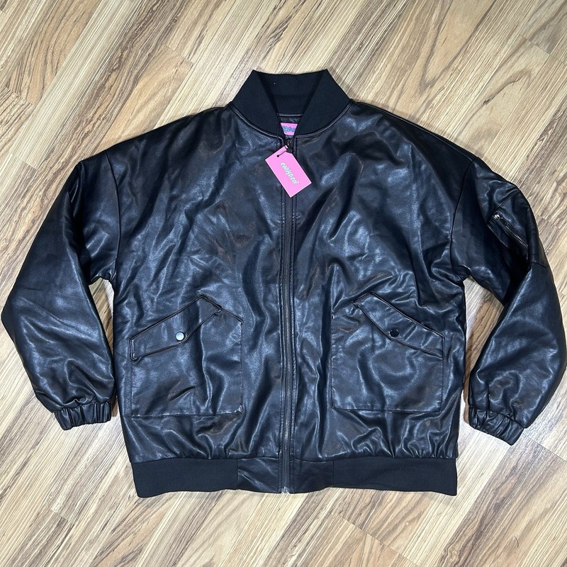 Edikted Women’s 90’s Black Baggy Style Oversized Bomber Leather Jacket New W/Tag