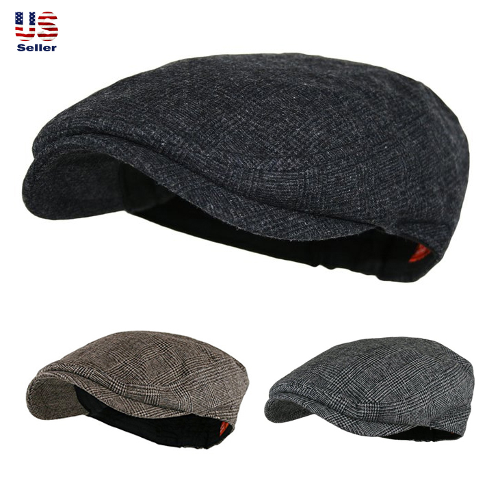 Classic Men’s Solid Plain Wool Blend Tweed Newsboy Ivy Gatsby Cabbie Golf Hat
