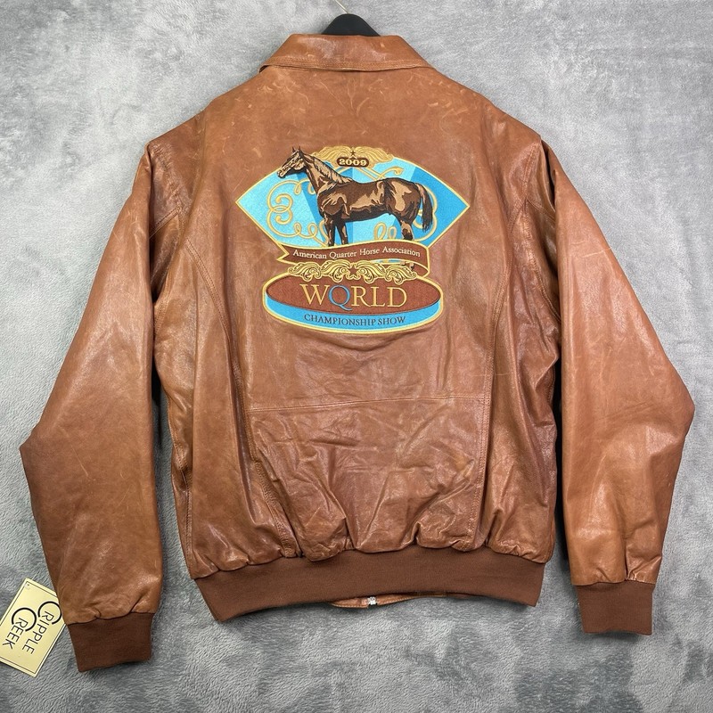 Vintage Quarter Horse Jacket Men XL Leather Brown AQHA Champ Equestrian Western