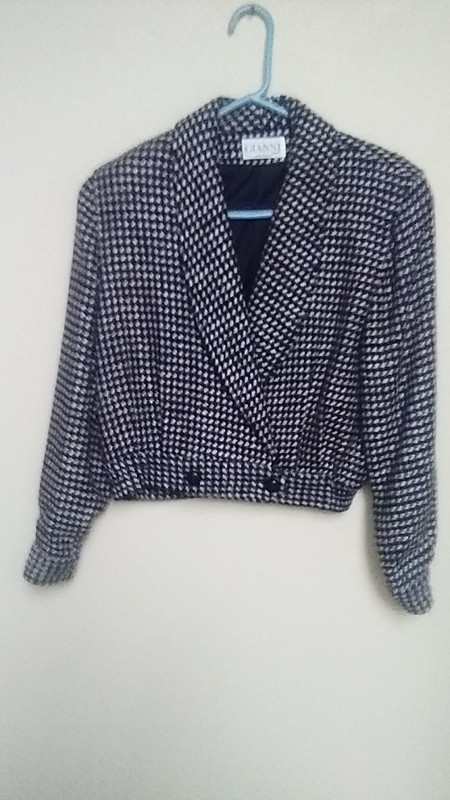 Wmn Gianni Sport WOOL Blend Houndstooth Jacket Classic Office Siren Corp VTG 90