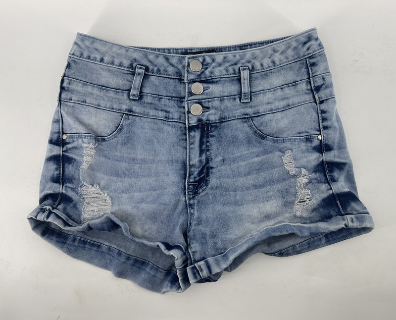 Refuge Mid Rise Stretch Jean Shorts Womens Size 6 Blue Denim 3 Button & Zip Fly