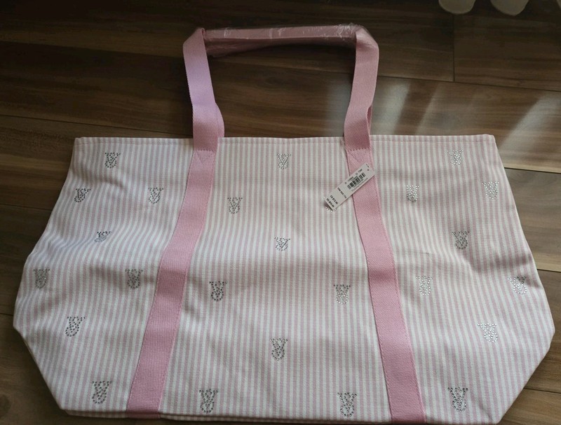 NWT Victoria’s Secret 2025 Heritage Stripe Tote Bag Carry On Rhinestone Bling