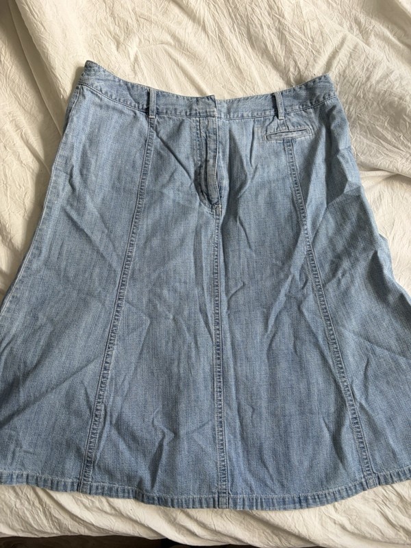 L.L.Bean Women’s Blue Cotton Denim A-Line Midi Skirt Size 12 Regular Zip