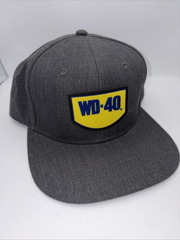 WD‑40 Logo Gray Snapback Hat Adjustable Flat Brim Cap 20% Wool 80% Acrylic