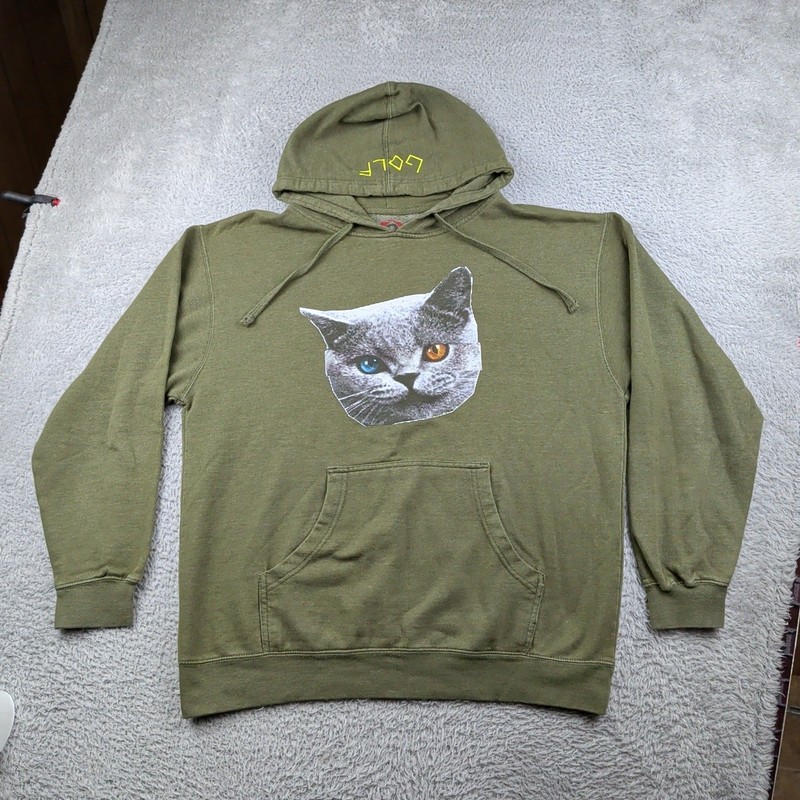 Golf Wang Shark Cat Hoodie Mens L Green Pullover Original Tyler Rare