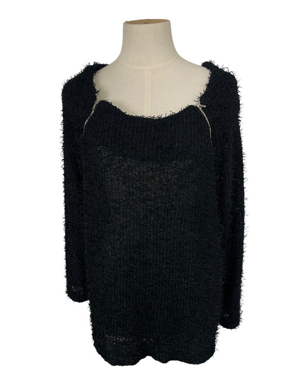 ZAEK Fluffy Jumper Black Zip Neckline Size 2 Made in Holland Designer Rare