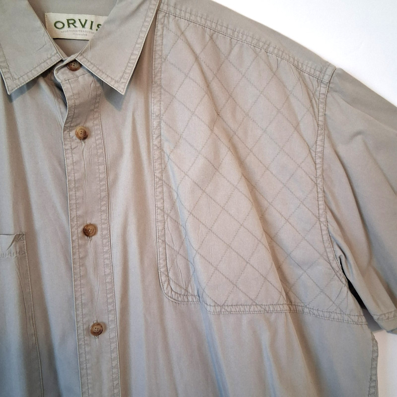 VTG ORVIS Diamond Shoulder Shooting Shirt Mens XL Khaki Button Up Short Sleeve gallery