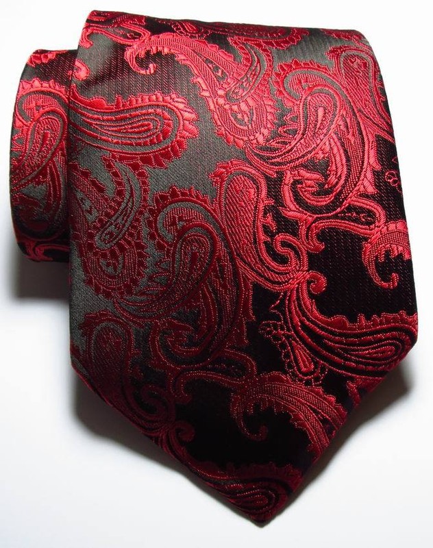 New Classic Paisley Red Black JACQUARD WOVEN 100% Silk Men's Tie Necktie gallery