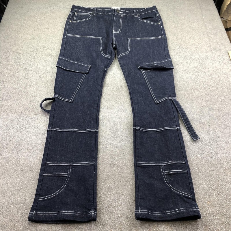 NME.NYC Jeans Mens 40 Blue Dark Wash Relaxed Straight Denim Cargo Strap Pants