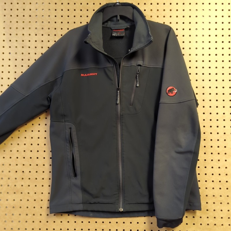 MAMMUT Plano Softshell Jacket Men’s Large Black Gray Full Zip Hiking Outdoor