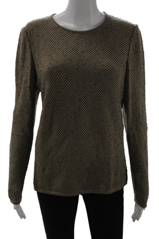 Valentino Boutique Unisex Brown Herringbone Wool Blend Pullover Sweater Size L