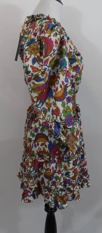 HOUSE of HARLOW 1960 Floral Flowers Puff Sleeve V-Neck Ruffled Mini Dress S gallery