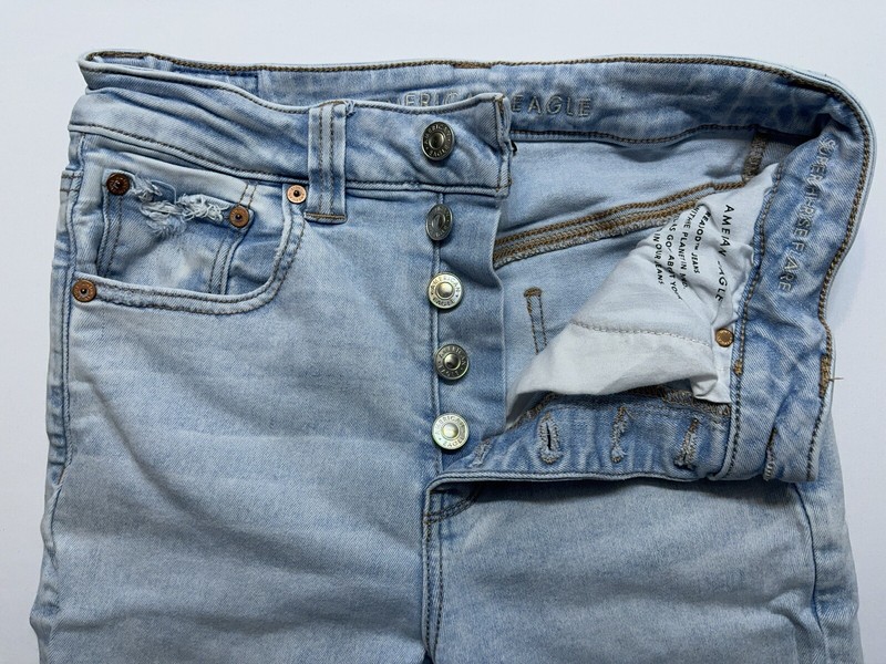 American Eagle Button Fly Jeans Womens Size 6 Wide Leg 26x28 Stretch Blue Denim gallery