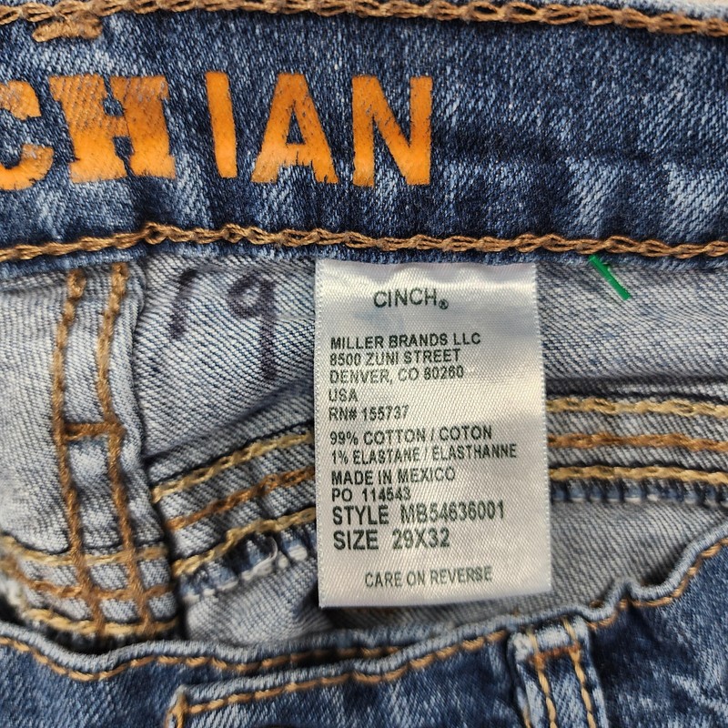 Cinch Jeans Mens 29x32 Blue Medium Wash Ian Slim Bootcut Stretch Denim Western gallery