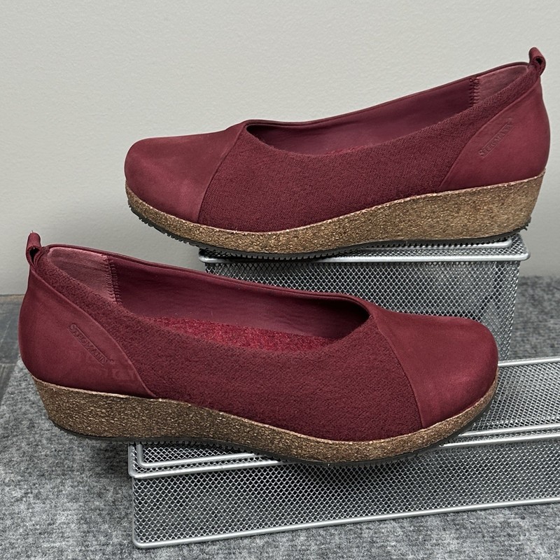 STEGMANN Sofie Wedge Womens 9.5 Burgundy Nubuck Wool Felt Comfort Shoes Boho
