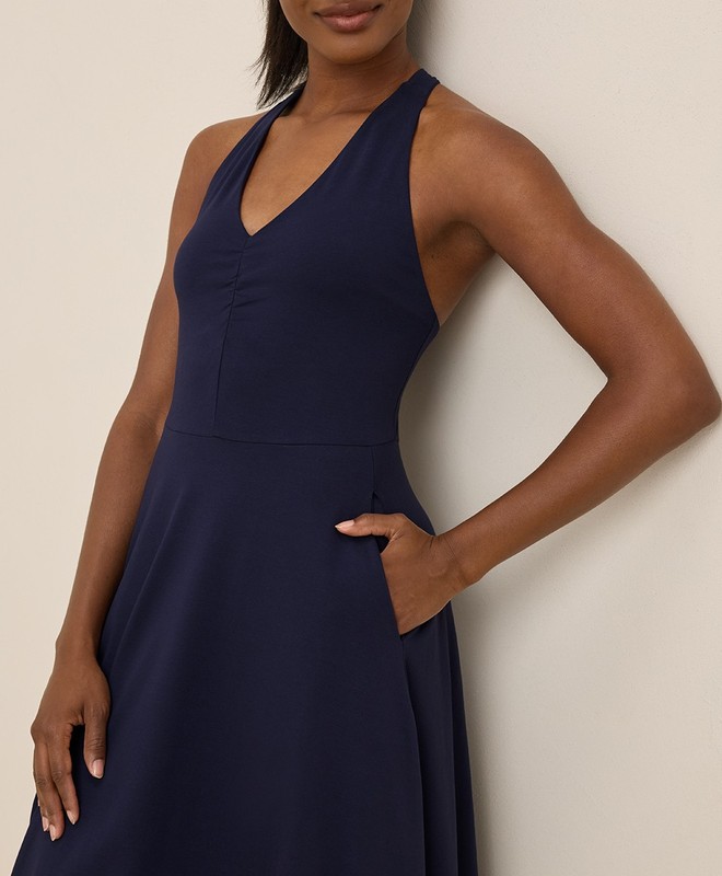 Pact Women's Fit & Flare Gathered Halter Dress Medium Eclipse Purple gallery
