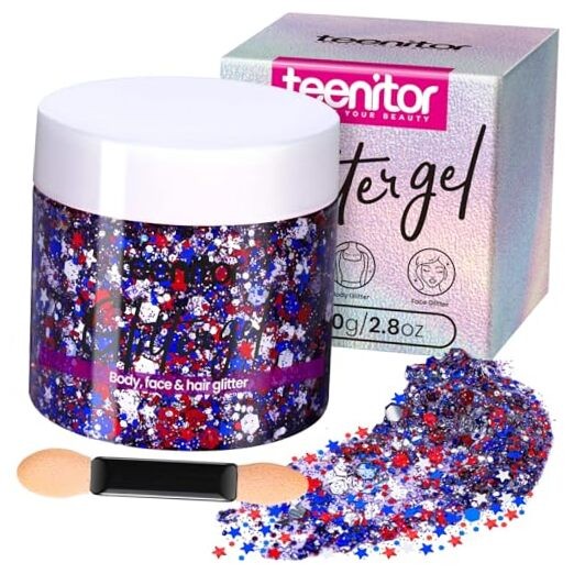 Teenitor 80g Body Glitter Face Gel - Red/White/Blue gallery