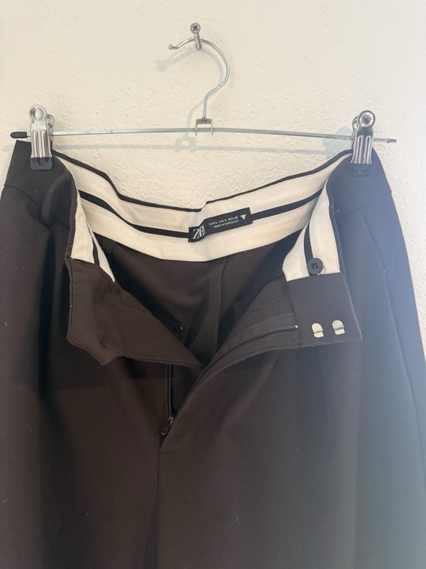 Zara Black Women’s Solid Pants Zip Button Hook & Eye Closure Regular Size