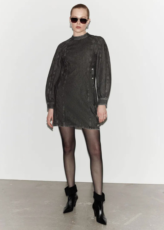Paris Atelier & Other Stories US size 4 denim dress faded black bishop sleeve gallery
