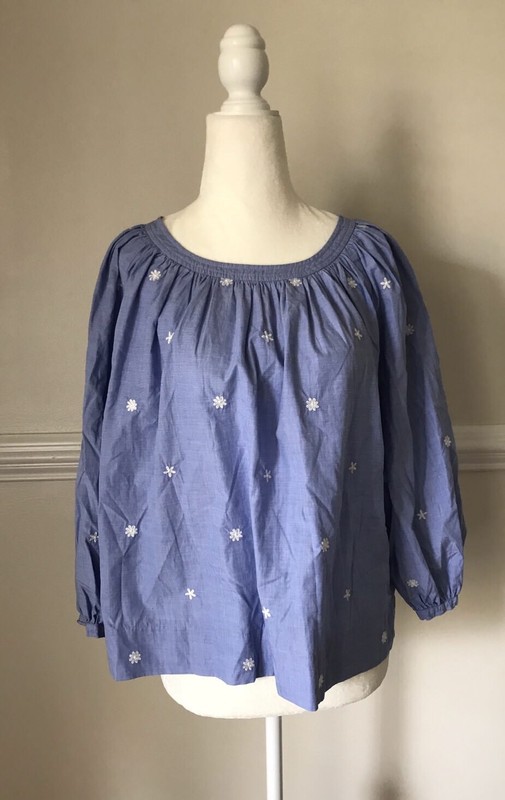 NEW J. CREW PERFECT EMBROIDERED CHAMBRAY TOP SZ S $80 #G8492