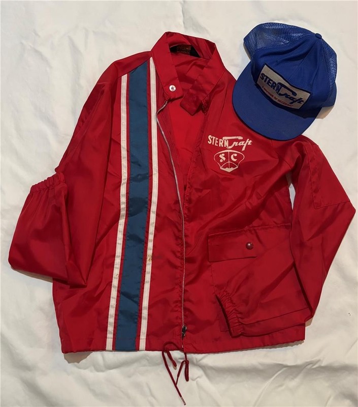 Vintage Stern Craft boats windbreaker jacket Size S & Snapback hat used