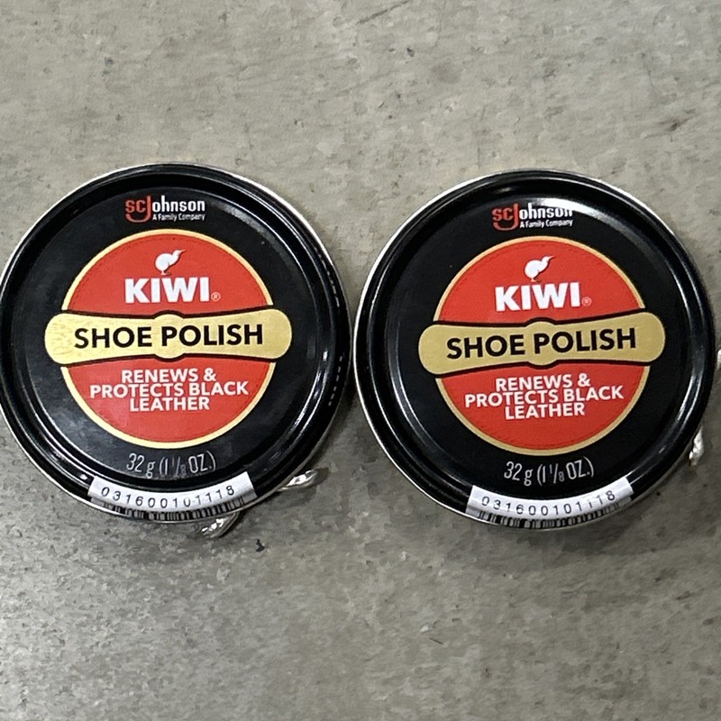 2X KIWI Black Leather Renews Protects Shiny Shoe Polish 1 1/8 oz Tin Snap Can