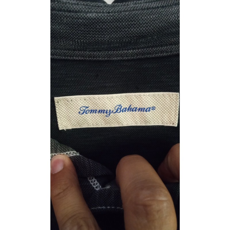 Tommy Bahama dark grey modal blend button collar neck tee gallery