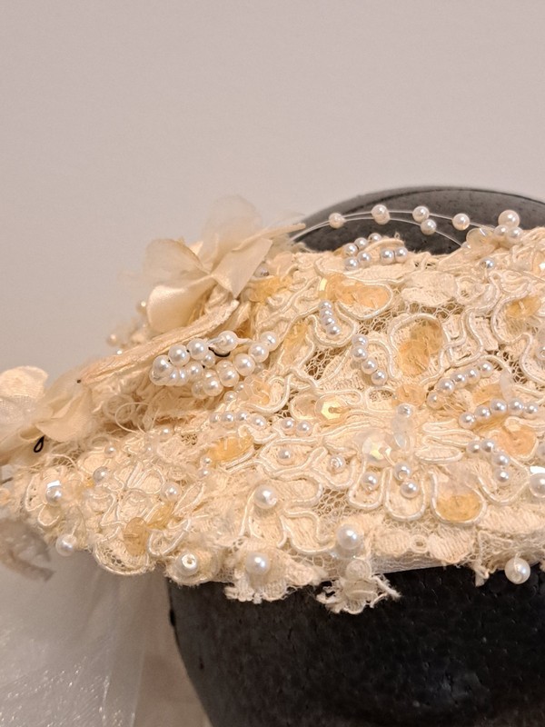 Vintage Structured Bridal Tiara Headdress 3D Organza /Faux Pearl Accents gallery