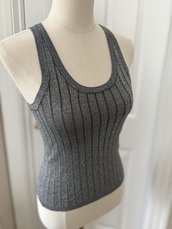 NWOT Zara Metallic Gray Ribbed Sleeveless Scoop Neck Tank Top. Silver Grey. XS gallery