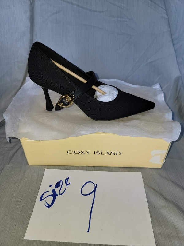 Cosy Island Women’s Black Fly Woven Solid Pointed Toe Pump Stiletto Buckle US 9
