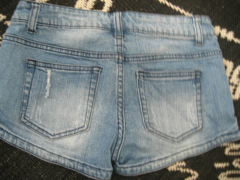 NEW Girls 14 25 Blue Denim JEAN Short SHORTS Curved Hem Cotton Distressed Zip