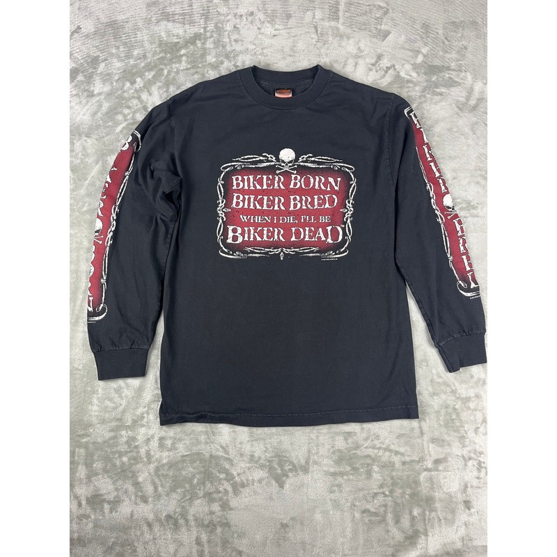 Vintage Biker Long Sleeve T Shirt Black Medium M Gothic Baggy