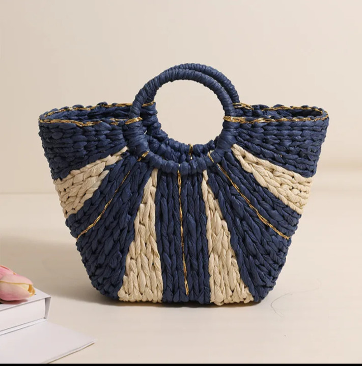 Women Woven Straw Tote Big Round Handle Large Capacity Summer Beach Vacation Han
