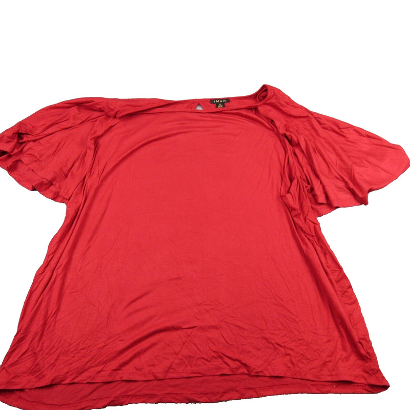 IMAN Red Flutter Sleeve Keyhole Neck Top Plus Size 2X Casual Draping Style