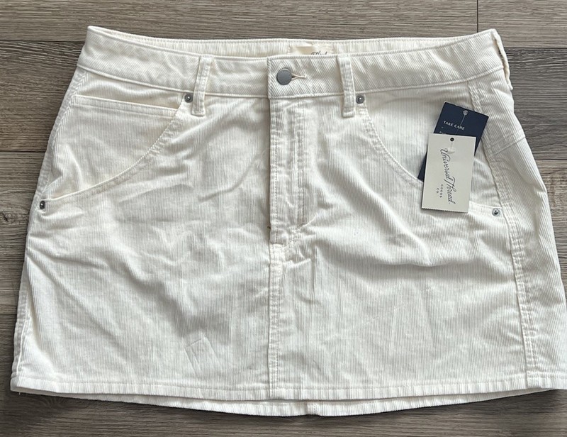 NWT Universal Thread Cream Cotton Corduroy Mini Skirt Button Pockets Size 12