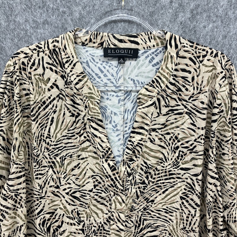 Eloquii Animal Print Long Tunic Shirt Womens 16 Tan Career