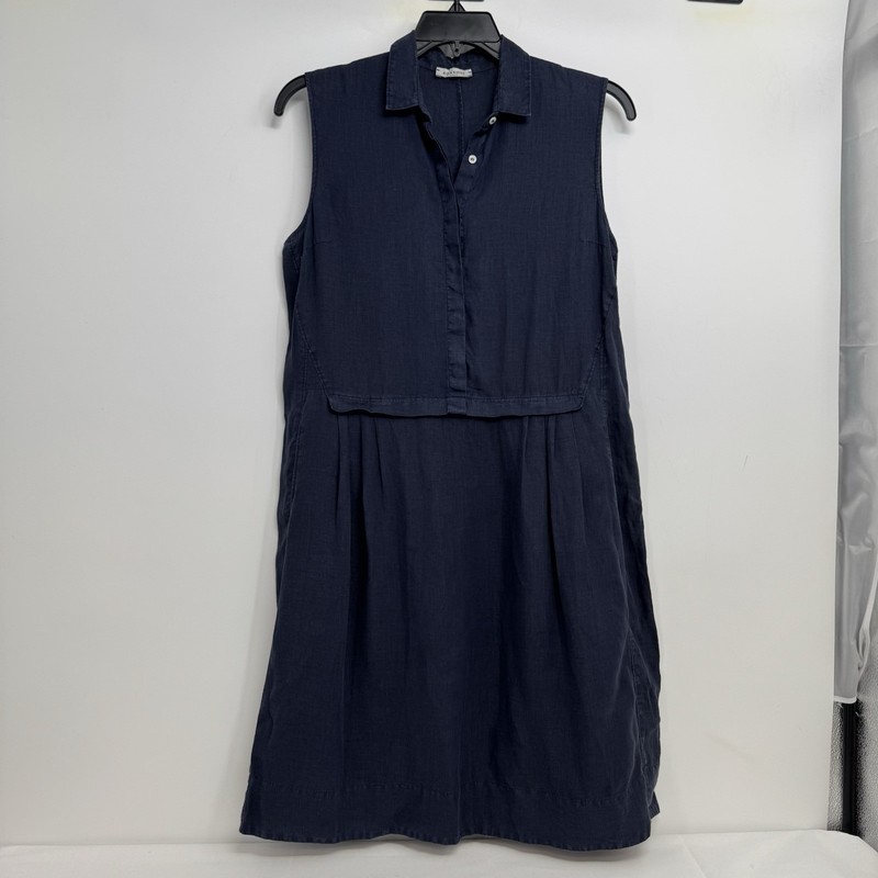 Rosso35 Genova womens Size 46 Blue Linen Dress Pockets