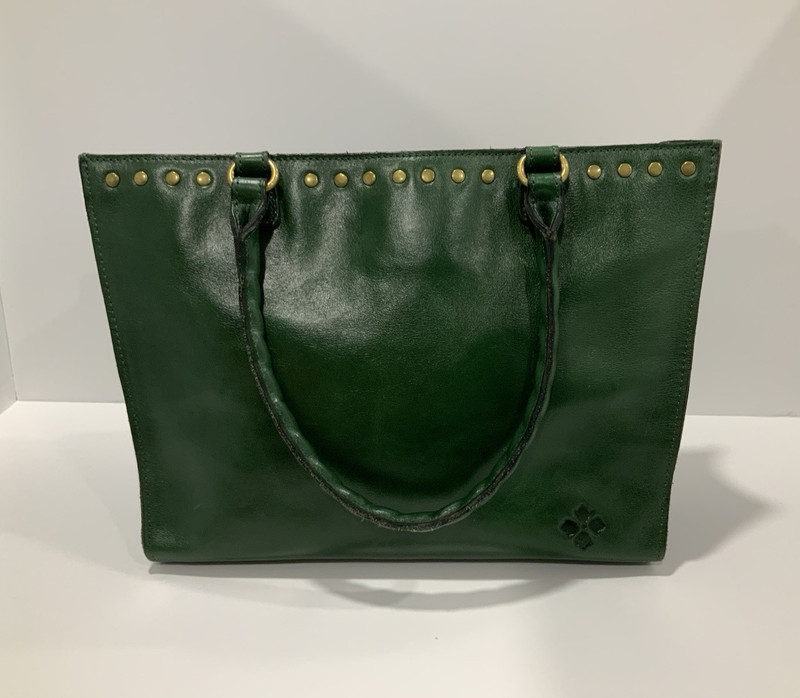 Patricia Nash Green Leather Studded Tote Shoulder Bag