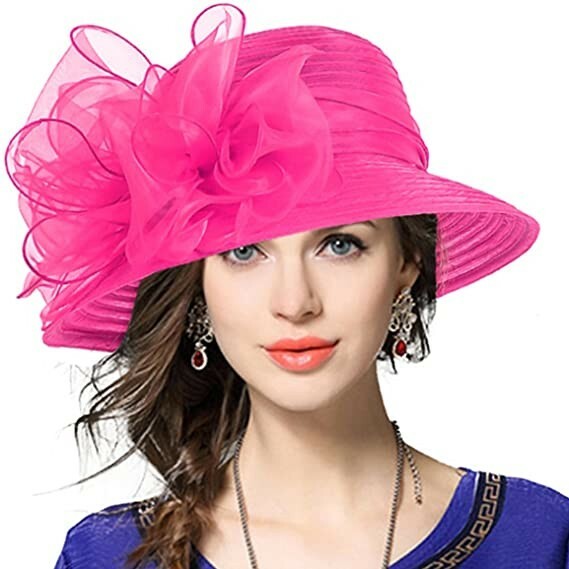 Women's Kentucky Derby Church Dress Hat Wide Brim Bridal Shower Drawstring Hat gallery