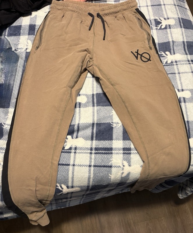 Vanquish Men’s Beige Jogger Pants S Drawstring Elastic Waist Logo Slash Pkt