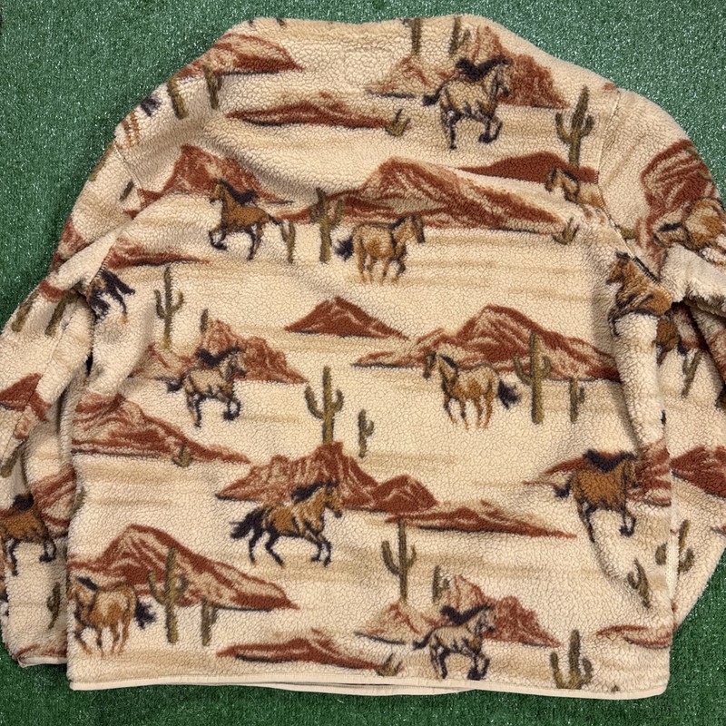 NEW Old Navy Horse Print Sherpa Quarter Zip Pullover Mens 2XL Tan Brown Pockets gallery