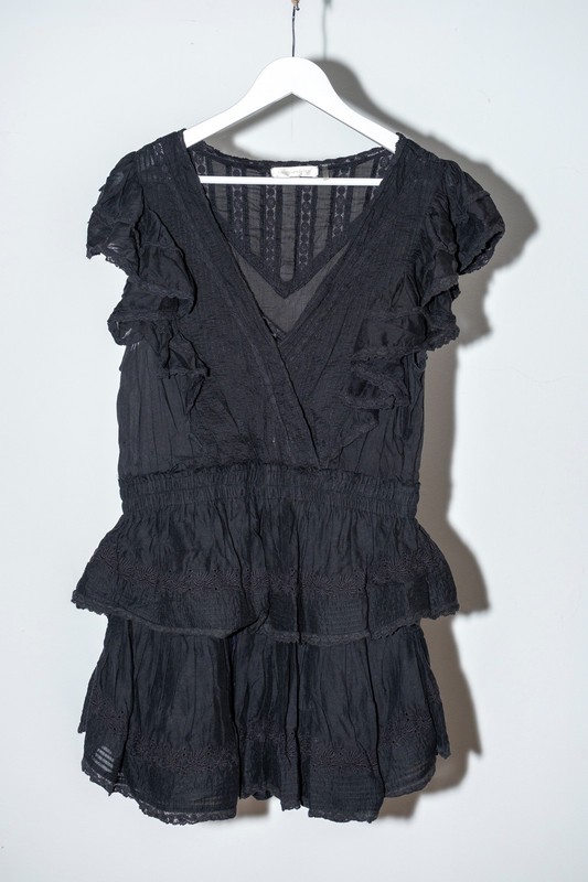 LoveShackFancy Stella Ruffle Mini Dress Women XL Black Cotton Lace (was £329)