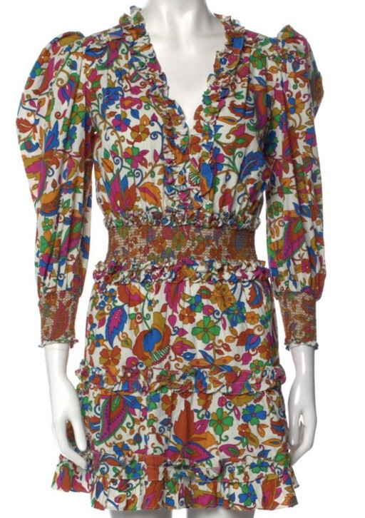 HOUSE of HARLOW 1960 Floral Flowers Puff Sleeve V-Neck Ruffled Mini Dress S gallery