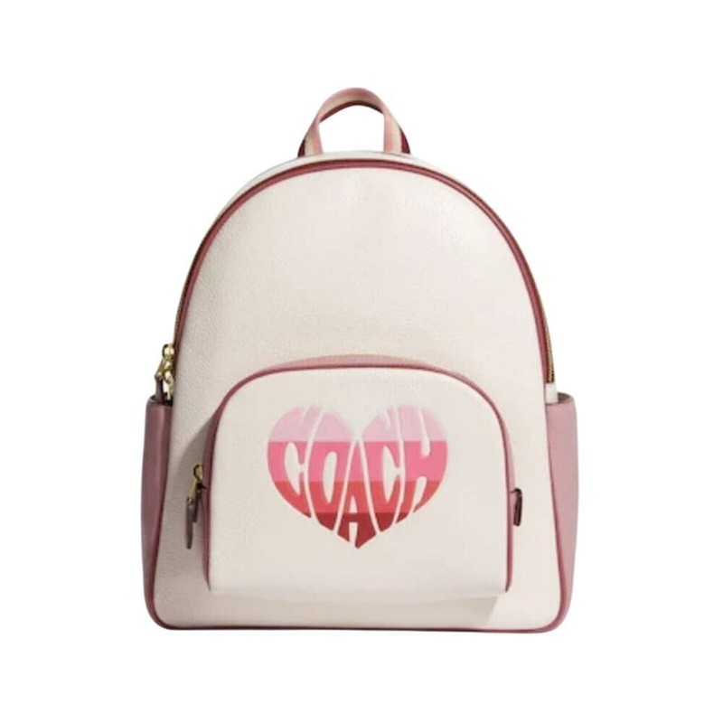COACH COURT BACKPACK WITH STRIPE HEART MOTIF PINK / GOLD / CHALK SCHOOL WORK NEW