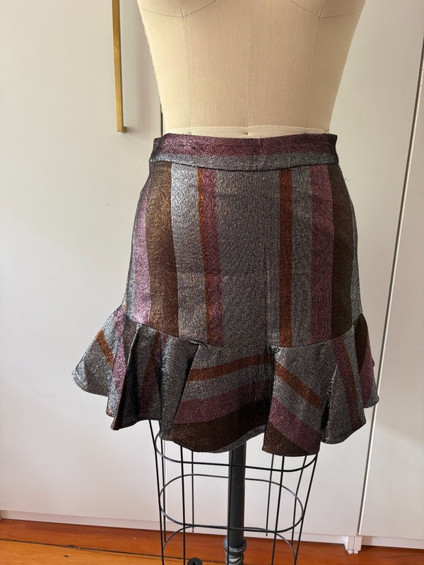 Derek Lam Metallic Shimmery Multi Colo Striped Mini Skirt With Ruffle Size 0