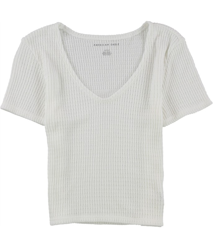 American Eagle Womens Solid Crop Top Blouse, White, Small