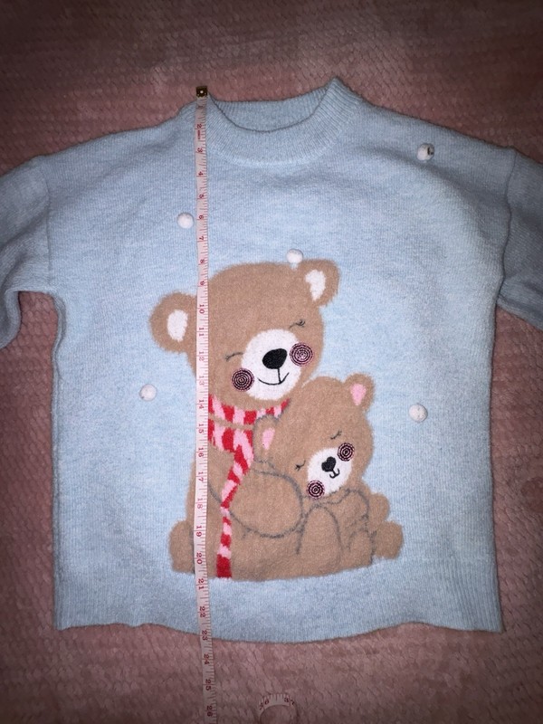 Primark Cares Girls Blue Bear Graphic Crewneck Knit Sweater Long Sleeve S gallery