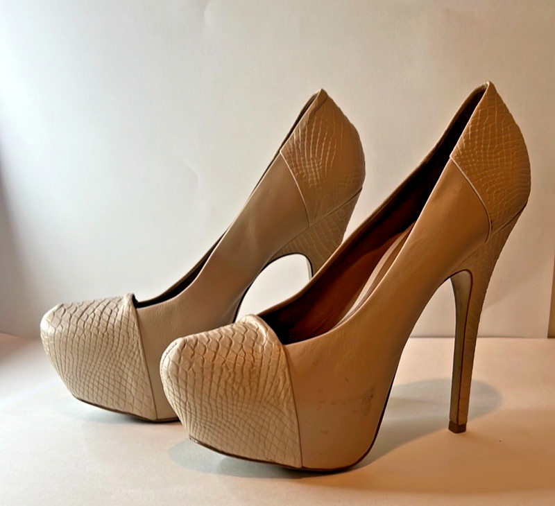 Aldo Nude Platform Stiletto Pumps Snake Embossed High Heels – Size 10
